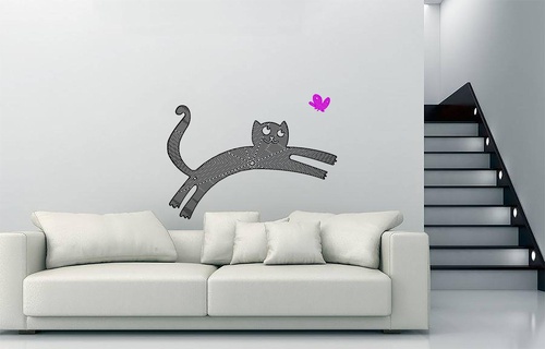wall cat art deco decoration cnc 2d line decor sculpture meo 3d print model - Mito3D