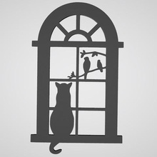 decoración de la pared del gato ventana aves casa pegatina animal 3d print model - Mito3D