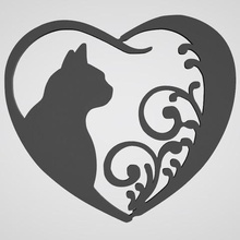 wall decoration heart cat home sticker animal 3d print model - Mito3D