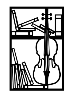 Mauer Dekoration Violine Bibliothek Buch Bild Kunst Dekor Tabelle 3d print model - Mito3D