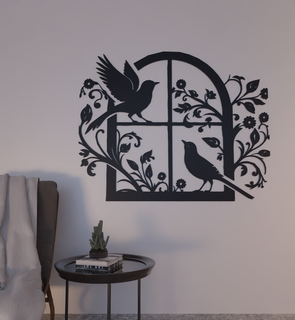 parete decorazione finestra uccelli 2d arte silhouette natura casa interno 3d print model - Mito3D