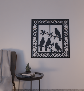 mur décoration fenêtre oiseaux 2d art silhouette Accueil maison intérieur 3d print model - Mito3D