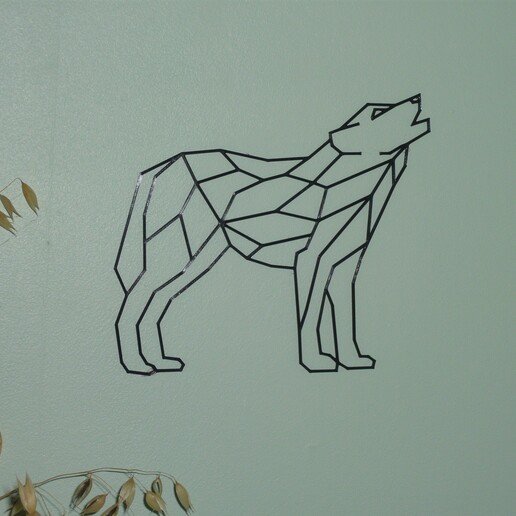 mur décoration Loup hurlement poly mural animal animaux faible conception 3D print model - Mito3D