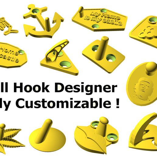 wall hooks fully customizable 3D print model - Mito3D