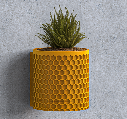 wall mounted planter pot drip tray - honeycomb design home plant home decor dish modern flower succulent garden contemporary drainage honey bee 3d print model - Mito3D
