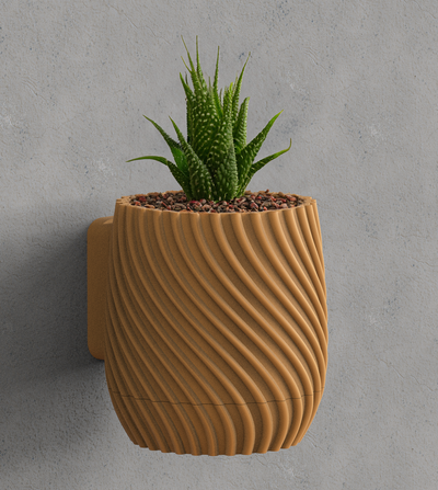 wall mounted planter pot drip tray - series wave design plant home decor dish modern flower succulent 3d print model - Mito3D