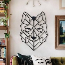wall sculpture wolf face 2d art animal geometric mural decoration deco modern contemporary sculture geometry 3d print model - Mito3D