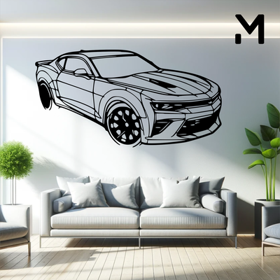 mauer silhouette chevrolet camaro ss 2016 winkel kunst 2d 3d automobil wagen dekor dekoration dekorativ design zuhause haus modell größe veränderbar 3d print model - Mito3D