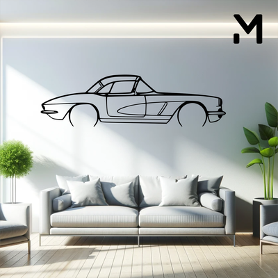 mauer silhouette chevrolet korvette c1 327 1962 kunst 2d 3d automobil wagen dekor dekoration dekorativ design zuhause haus modell größe veränderbar 3d print model - Mito3D