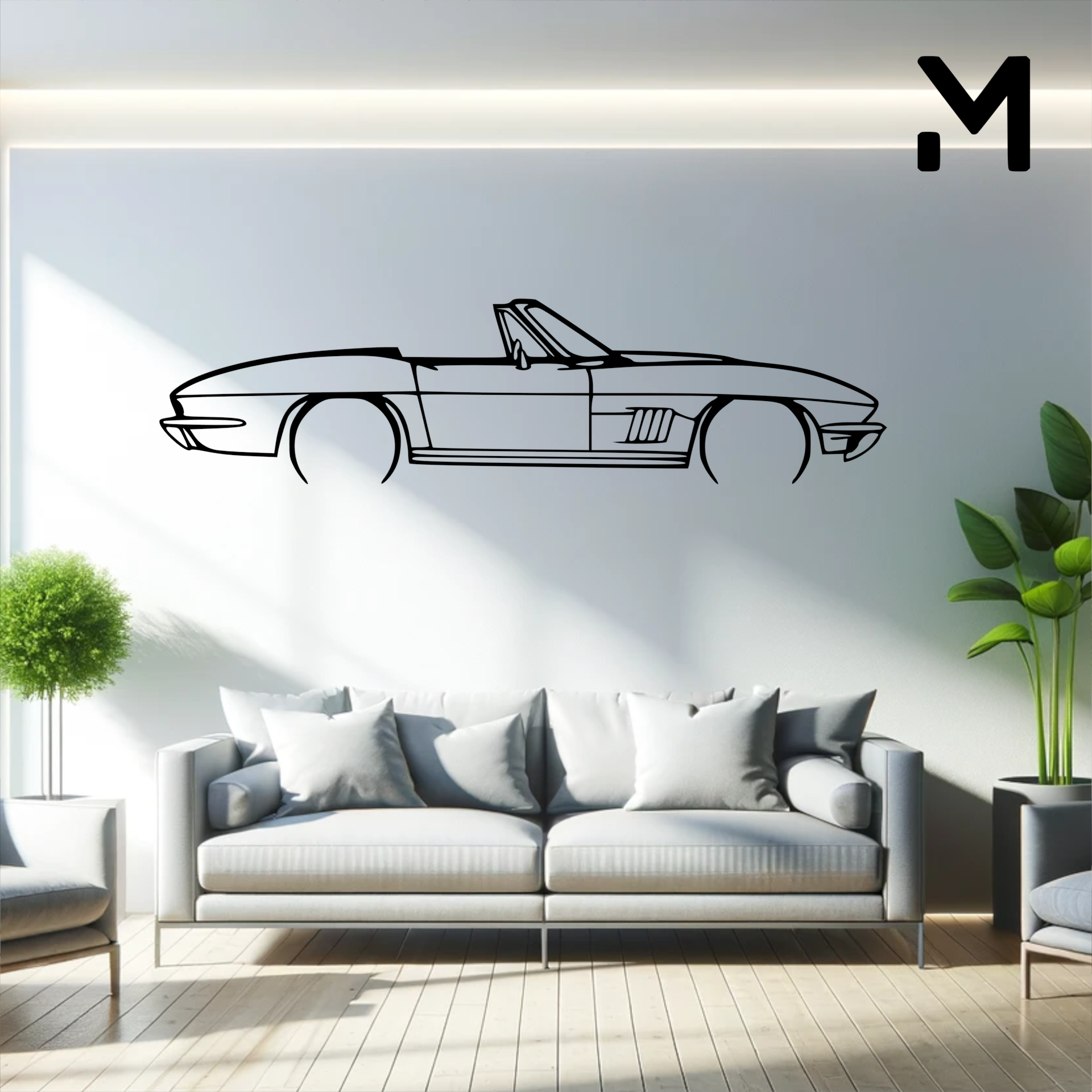 wall silhouette chevrolet - corvette c2 1967 2 art 2d 3d automotive car decor decoration decorative design home model resizable 3D print model - Mito3D