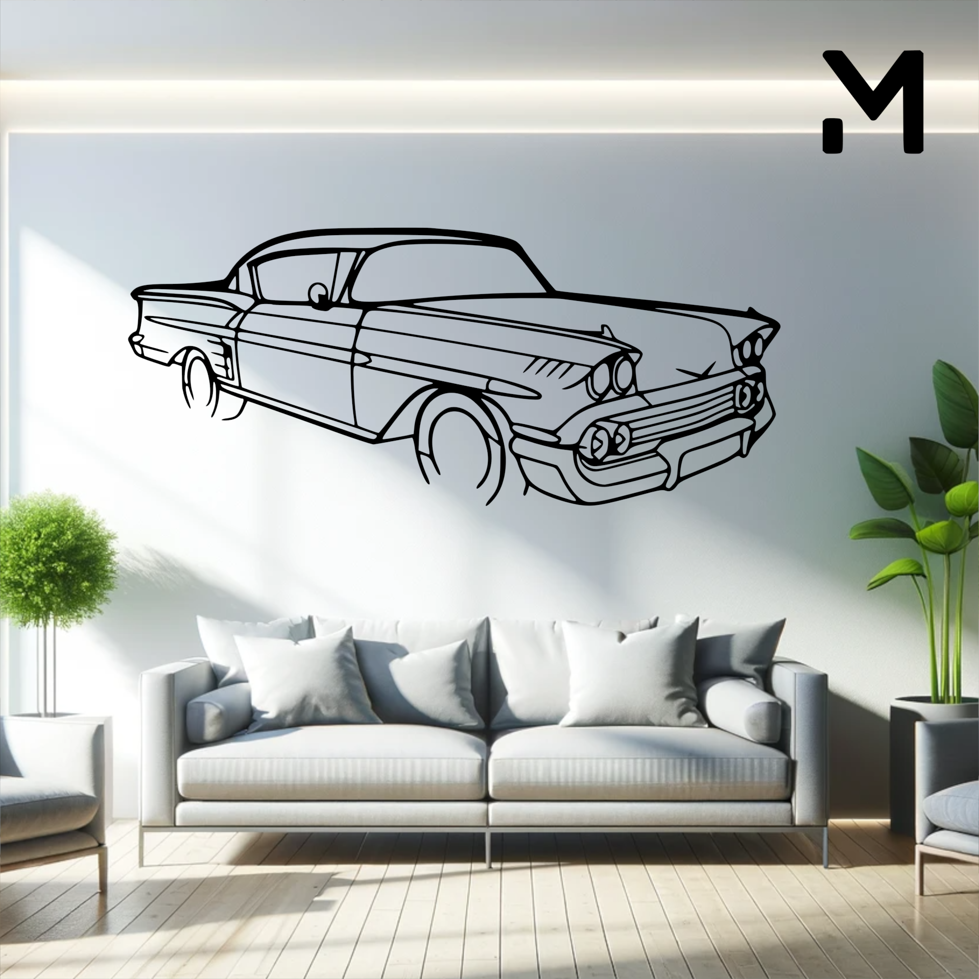 wall silhouette chevrolet - impala 1958 angle art 2d 3d automotive car decor decoration decorative design home model resizable 3D print model - Mito3D