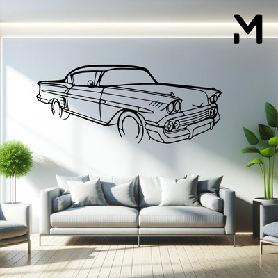 pared silueta chevrolet impala 1958 ángulo arte 2d 3d automotor coche vehiculo decoración decorativo diseño hogar casa modelo redimensionable 3d print model - Mito3D