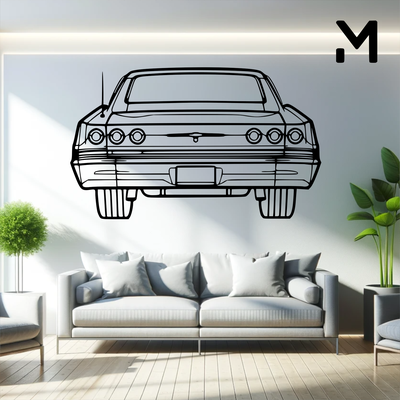 duvar siluet chevrolet impala süper spor 1965 geri sanat 2d 3d otomotiv araba dekor dekorasyon dekoratif tasarım ev model yeniden boyutlandırılabilir 3d print model - Mito3D