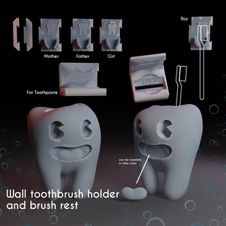 parede escova dente suporte fofa dentes descansar casa porta escovas decoraçãodebanheiro designdedentes 3dprinted Higiene oral brushrest 3d print model - Mito3D