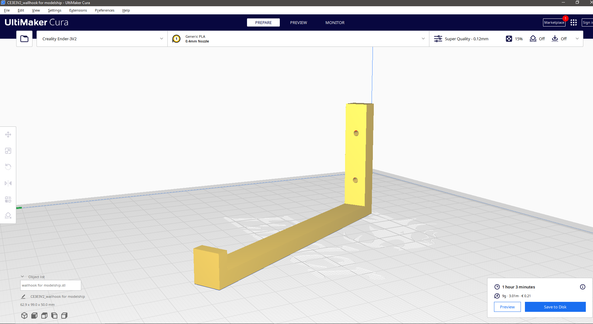 duvar desteği model gemi kanca dirsek ender3 v2 3d baskı 3D print model - Mito3D