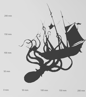 sticker mural poulpe mit navire art silhouette deko kunst peintre und logos wohnung papier découpé 3d print model - Mito3D