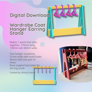 wardrobe coat hanger earring stand stl files - digital file download- print clay cutter polymer geometric embossed hexagon utterlycutterly utterly cutterly cookie fondant organic shape indie circle moon 3d print model - Mito3D