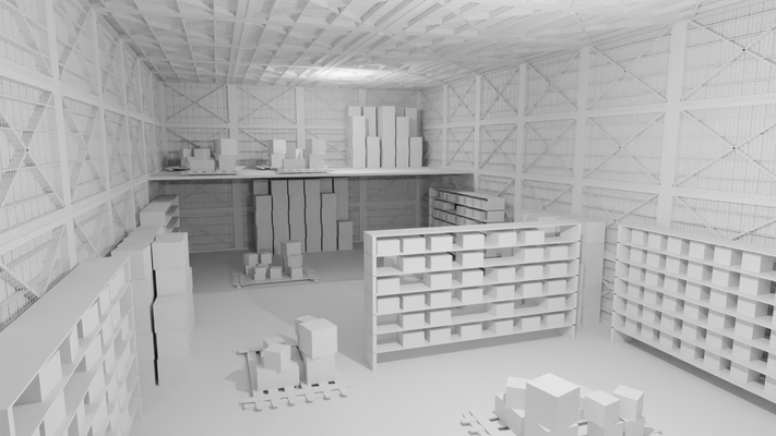 warehouse interior no material modular storage hangar industrial forklift building container cargo engine exterior factory industry house scene freight transport garage 3d print model - Mito3D