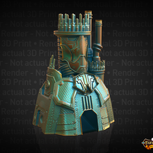 warforged dice tower - support free architecture building rpg support-free supportless no-supports roll dicetower dice-tower fatesend fates-end dnd role-playing-game dice-roll path-finder tabletop tabletop-games steampunk 3d print model - Mito3D
