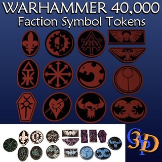 Warhammer 40k hizip sembol oyun parça jetonlar 16 wh40k hizipler jeton tau nekronlar kaos orklar Tyranids imperium Aeldari Eldar masa oyunu yazı tahtası 3d print model - Mito3D
