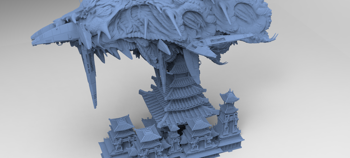 Kriegsherren Turm Kit Bash 2 mittelalterlich industriell Halloween Grusel architektonisch Gebäude Ruine uralt Fantasie Statue Dracula vlad Dom Brücke Brücken Samurai Japan 3d print model - Mito3D