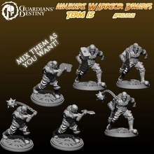 warrior dwarfs pack tabletop character miniature printable warcraft rpg dungeonsanddragons dwarf modular 3d print model - Mito3D