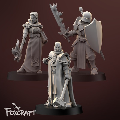 warriors of virtue game foxcraft paladin cleric acolyte holy faith sword flaming mini miniature stl 3d printing tabletop gaming fantasy adventurer rpg 3d print model - Mito3D