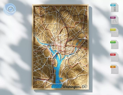 Washington dc mehrschichtig Karte Dateien Laser Schneiden verschiedene geschichtet svg Stadt Straßen ai eps dxf 3d print model - Mito3D