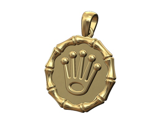 regarder couronne logo mode marque bambou pendentif caution 3d impression modèle bijoux monnaie charme collier or argent imprimable médaillon 3d print model - Mito3D