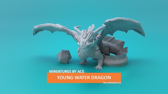 water dragon - fantasy miniature dnd d&d pathfinder tabletop ttrpg 3d print model - Mito3D