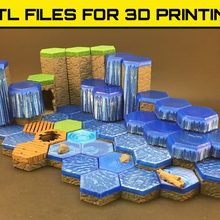 água conjunto hex azulejos altamente detalhado 3d jogos borda 3d print model - Mito3D