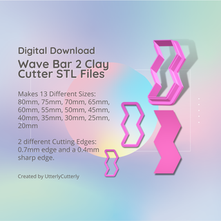 wave bar 2 clay cutter - stl digital file download- 13 sizes versions earrings pendant barrette earring polymer geometric embossed hexagon utterlycutterly utterly cutterly cookie fondant organic shape indie fashion 3d print model - Mito3D