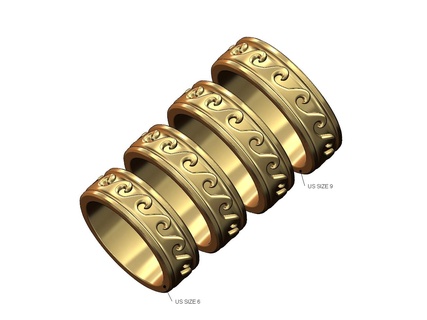 wave pattern fashion band us sizes 6to9 3d print model greek key versace ring cigar carved gold silver printable jewellery stacker stackable luxury statement men gents 3d print model - Mito3D