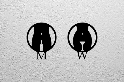 wc toilette panneaux mur art salle bains signe homme femme sexe silhouette décor Accueil maison 2d 2dart mural cocktail Bière bar 3d print model - Mito3D