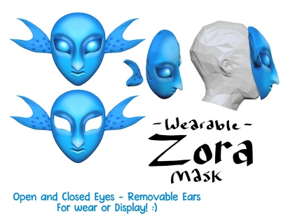 giyilebilir Görüntüle Zora maske Majora'nın çiftler majora Zelda Kostüm oyunu 3d print model - Mito3D