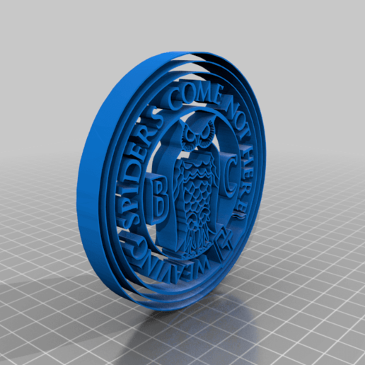 weaving spiders come not here art 2d bohemian club grove logo owl sacred secret society stamp 3D print model - Mito3D