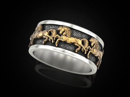 mariage bague chevaux bijoux impression 3dprinted imprimable anneaux conception bijou d'or or prototypage argent noircissement texture 3d print model - Mito3D