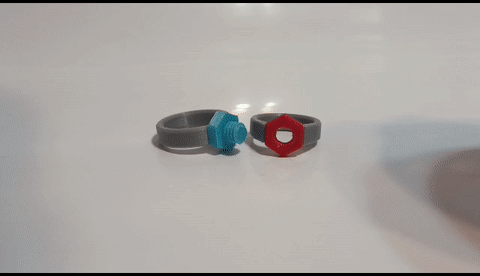 Boda anillos tornillo nuez Pareja filete pla fácil impresión 3d print model - Mito3D