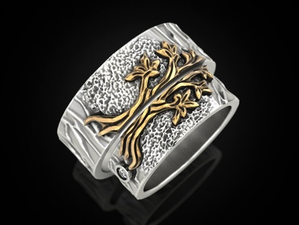 nozze anelli albero v2 autentico eccezionale gruppo musicale gioielleria stampabile squillare stampa oro prototipazione argento annerimento struttura 3d print model - Mito3D