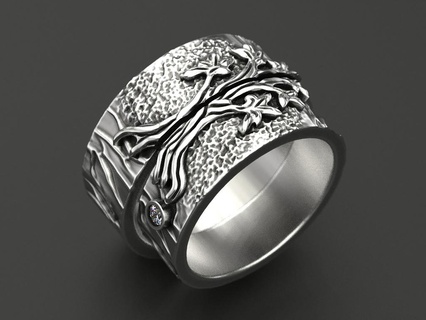 düğün yüzükler ağaç otantik harika grup elmas takı mücevher yazdırılabilir tasarım yüzük prototip oluşturma gümüş karartma doku 3d print model - Mito3D