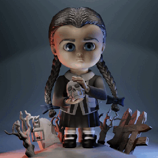 Mittwoch Addams Halloweenxcults Puppe Baby Chibi Mode 3d print model - Mito3D
