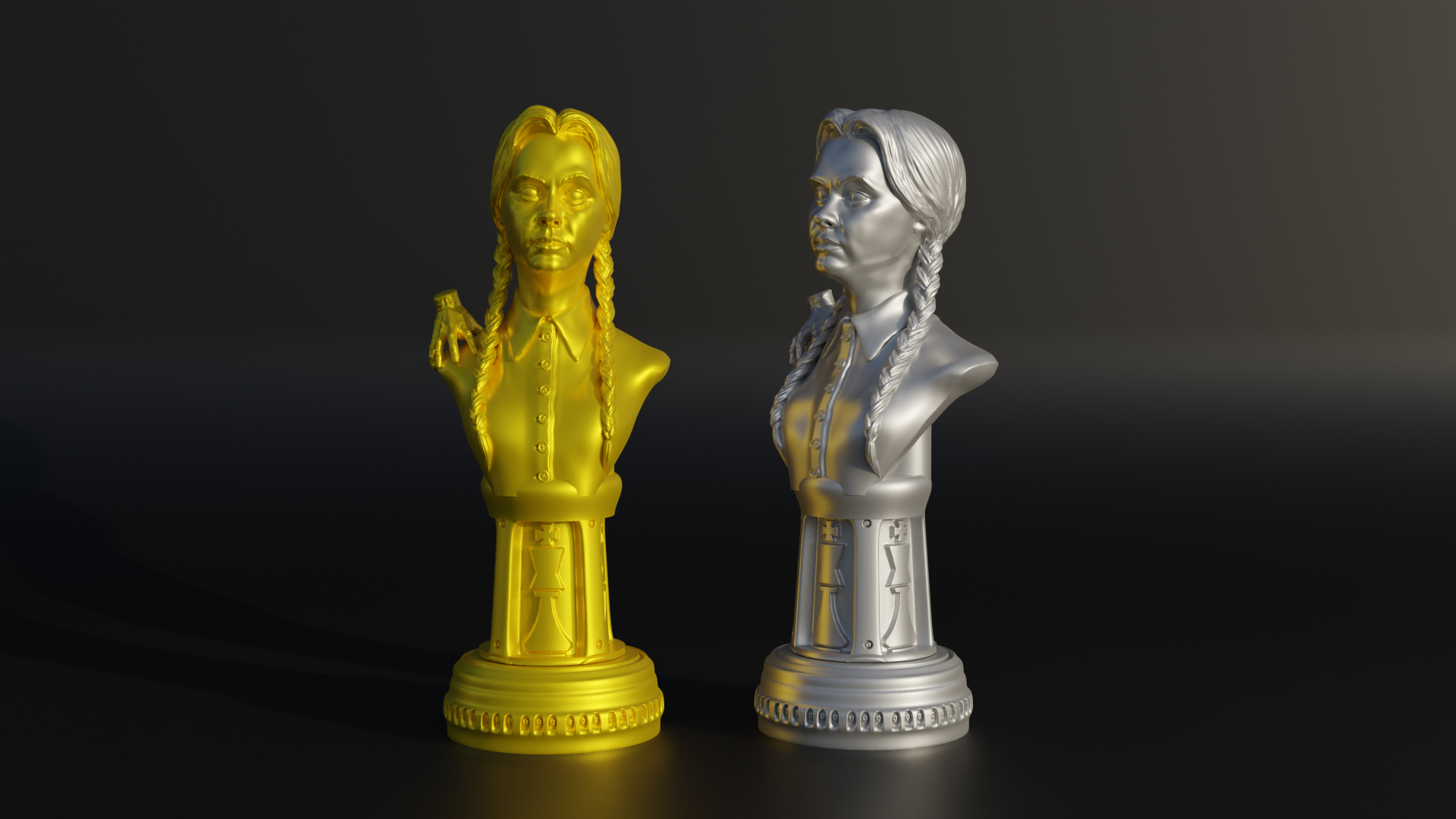wednesday figure chess set - 6 different character 3d print model stl netflix design pieces game board bust idea games toys 3D print model - Mito3D