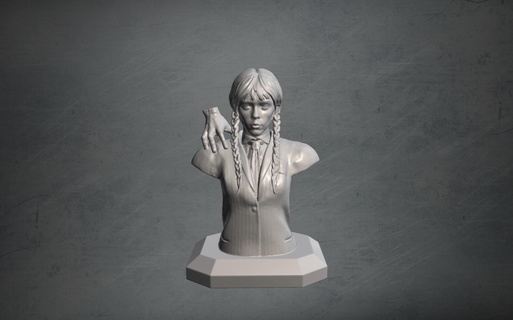Mercredi Netflix Addams adams famille chose sculpture buste 3d print model - Mito3D