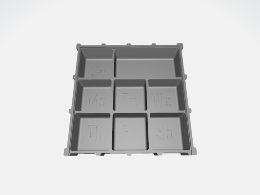 semanal píldora organizador corredizo tapa 3d impresión modelo inglés etiqueta caja medicamento almacenamiento impreso pla diseño viaje caso funda diario soporte personalizable compartimentos 3d print model - Mito3D