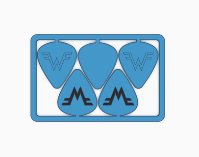 weezer pickcard chitarra basso elettrico acustico scegliere strumento musica roccia classico logo gruppo musicale 3d print model - Mito3D