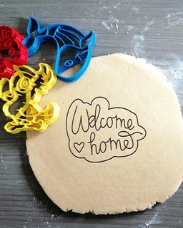 welcome home house cookie cutter + outline bento number party broker baking play dough frosting shape kitchen bake chocolate cookies speculoos 3d print model - Mito3D