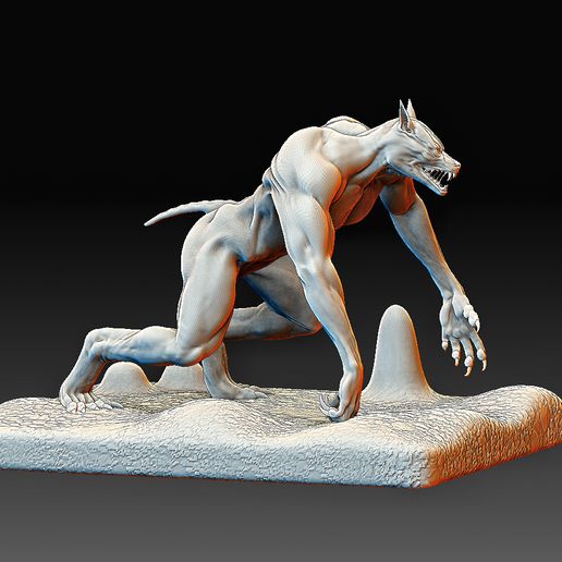 hombre lobo 2 Arte animales estatua juguete alto escuela politécnica criaturas 3D print model - Mito3D