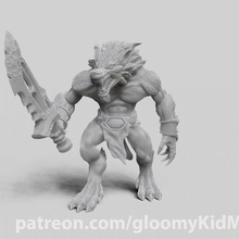 werewolf hybrid form barbarians game games worgen wolf tabletop gaming sword lycan dungeons dragons dnd miniature barbarian 3d print model - Mito3D