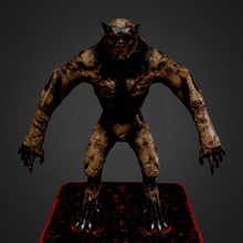 werewolf art monster creature beast claws hands feets body nohair hairless burnt accident barn escaping ground head nose neck 3d print model - Mito3D