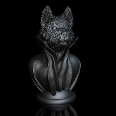 west highland terrier with halsband kap on sockel hund skulptur westhochland zahl queer qu3d 3d modell drucken high polygon geschenk dekoration 3d print model - Mito3D